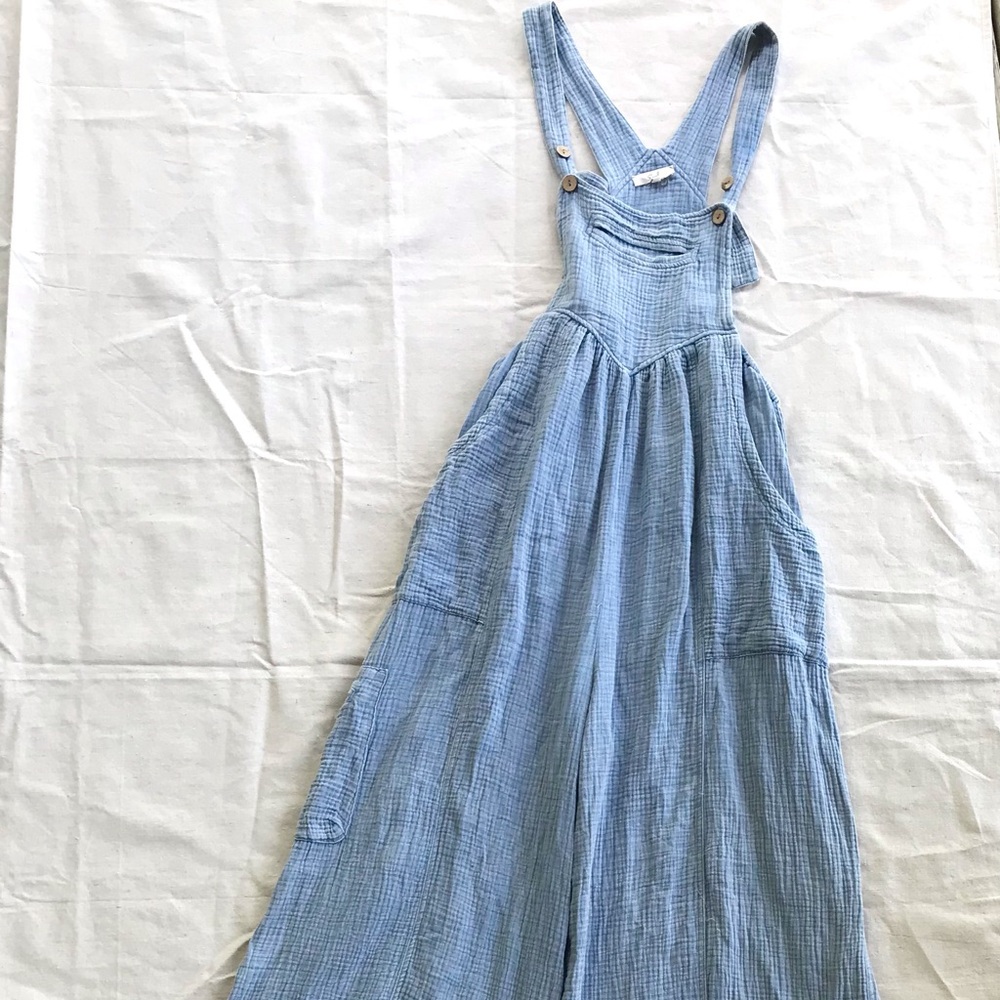 Crinkle Gauze Easel Overalls Wide Leg Boho Small - Picture 3 of 14